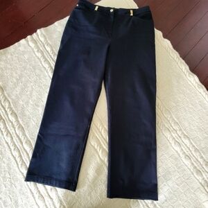 y2k St John Straight Leg High Rise Stretch Jean Pant size 12 Navy Gold Hardware
